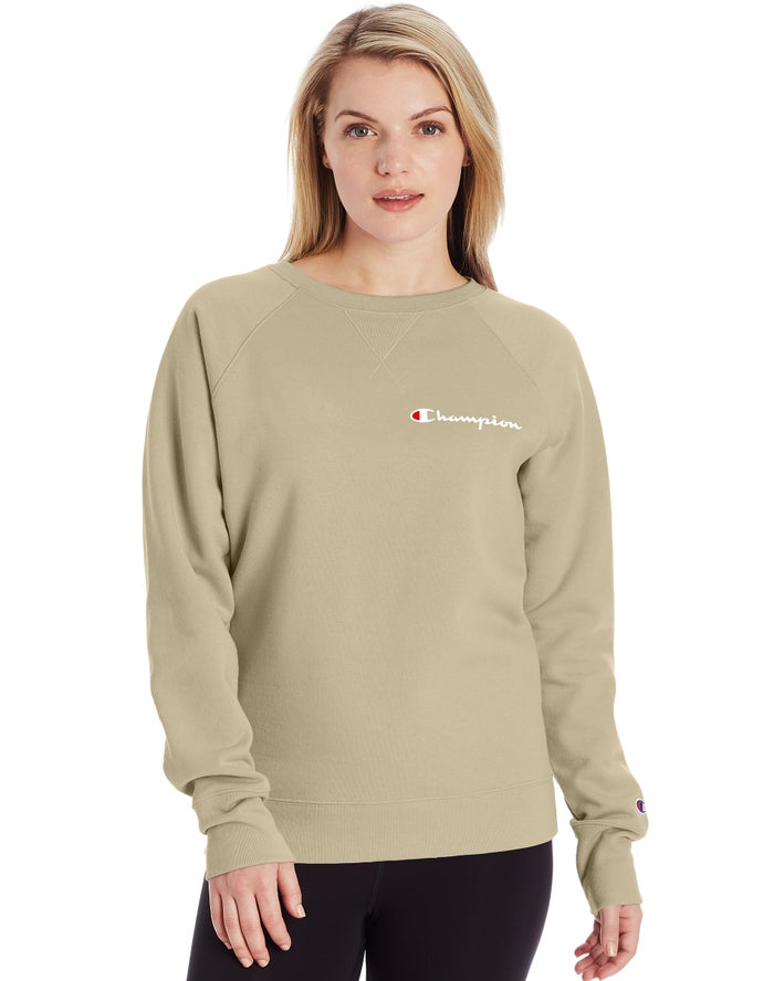 Sudadera Champion Mujer - Powerblend Fleece Classic Crew Script Logo ( Kaki ) 2865791-GE